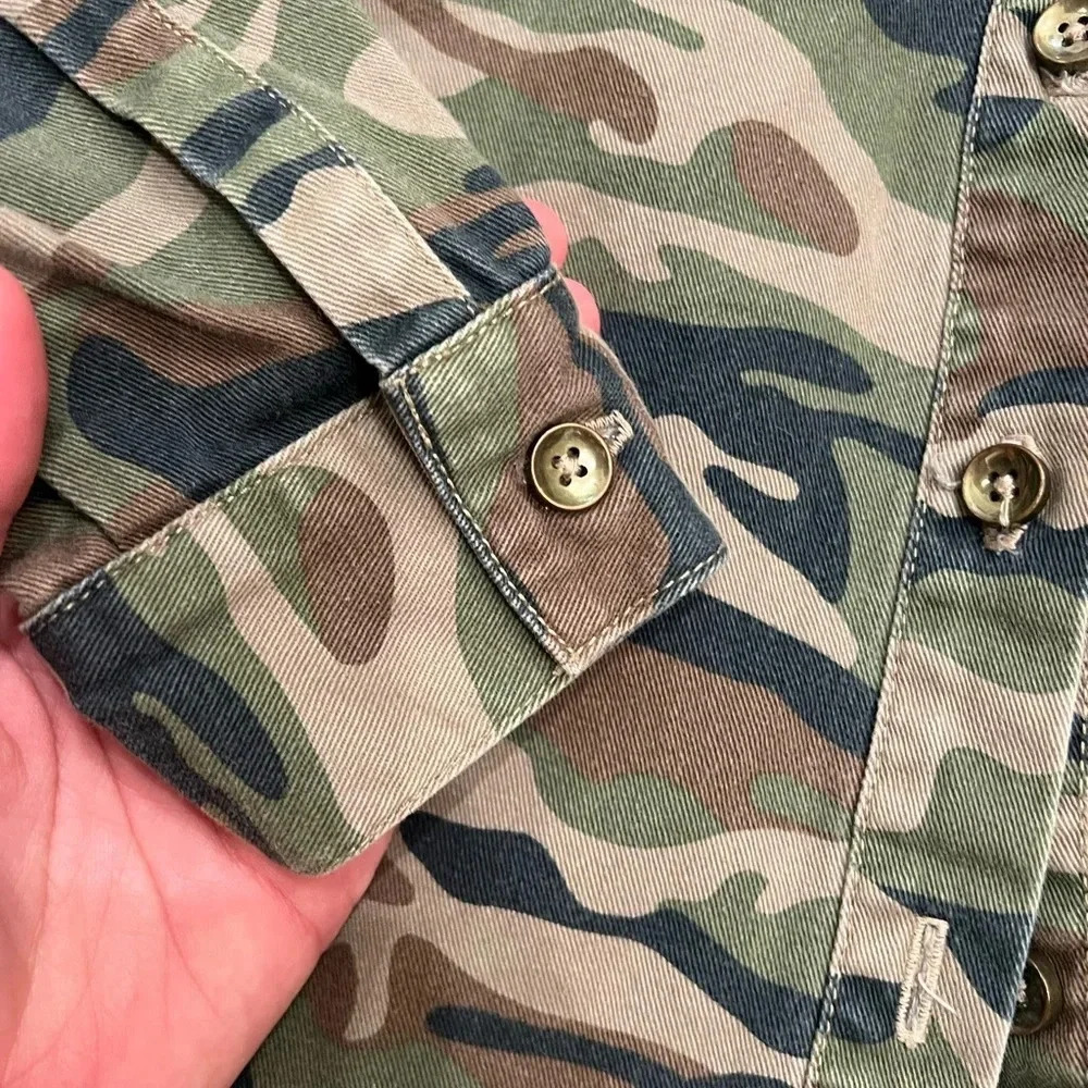 Peek Girl’s Camouflage Button Down Shirt Embroidered Bird Heart - Picture 4 of 10